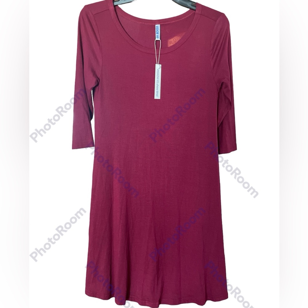 Vishow Burgundy Half Sleeve Dress Size Small NWT